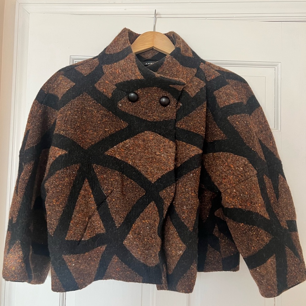 Akris Brown and Black Wool Pea Coat